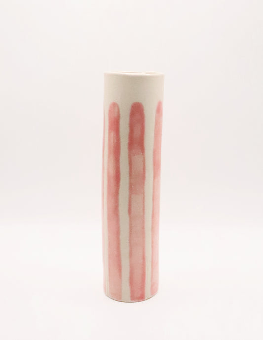 Vase tube rayé rose
