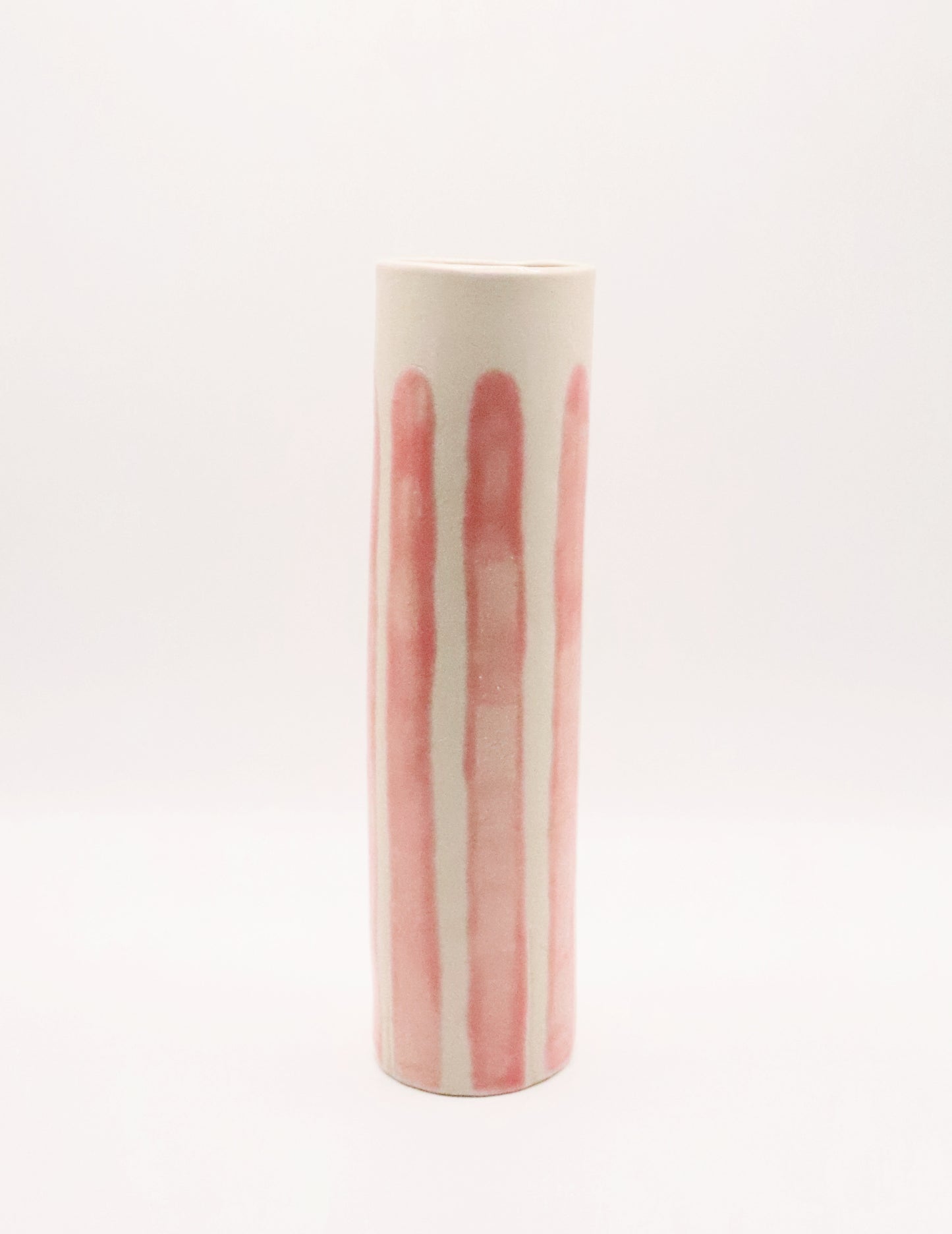 Vase tube rayé rose